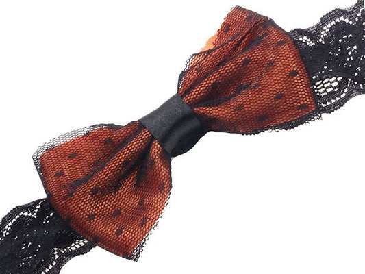 Orange Black Bow With Net Stretch Lace Elastic Headband Bandeau Hair Band