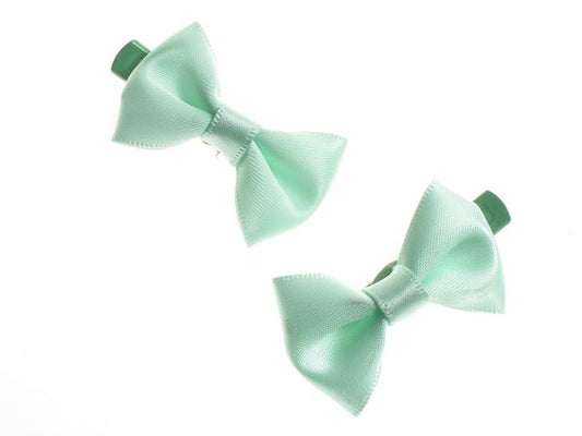 Mini Green Satin Bow Hair Clamp Clips