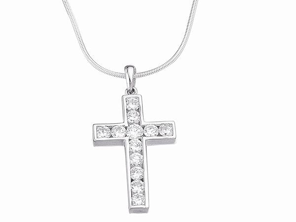 CZ Cross Pendant Necklace Jewellery Ladies Women