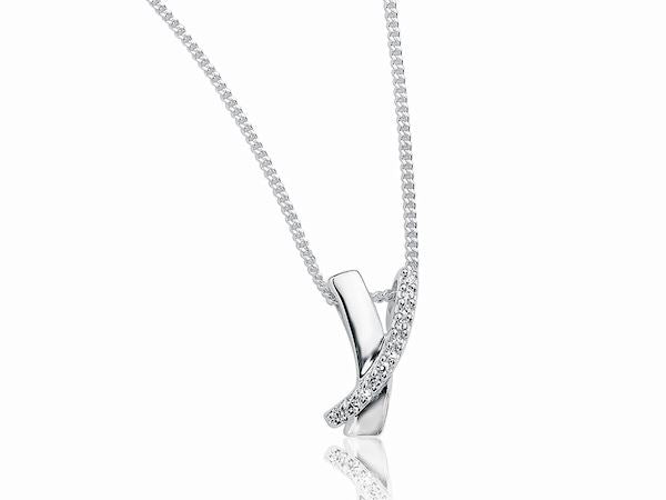 CZ Crossover Pendant Necklace Jewellery Ladies Women