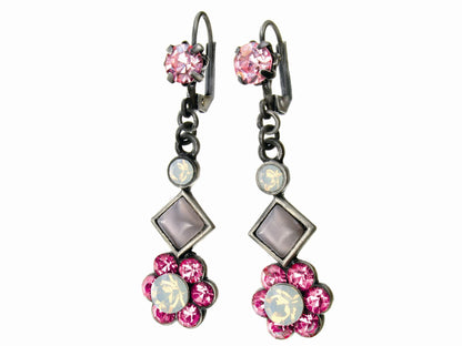 Ladies Vintage Pink Flower Dangle Earrings Womens Ladies Girls