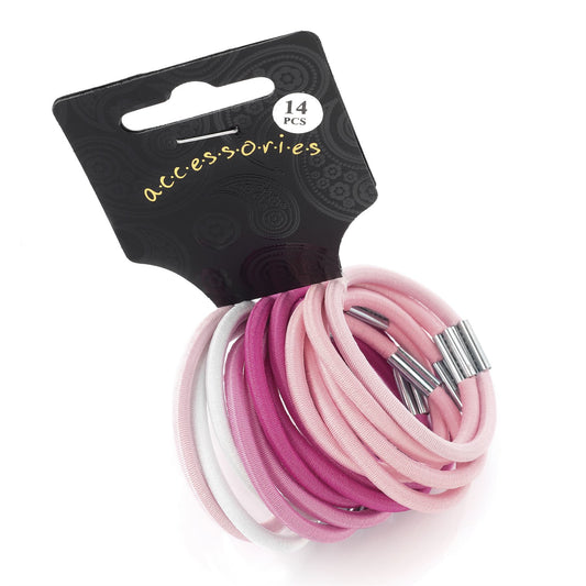 14 Thick Pink and White Girls Hair Elastics Hair Bobbles Hairbands