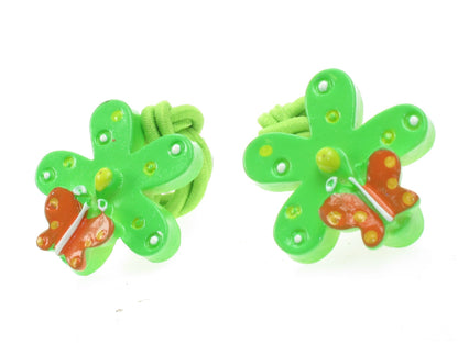 Girls Lime Green Flower Butterfly Hair Bobbles Elastics Hairbands Ponytails