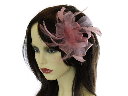 Pink Looped Bow and Feather Women Hat Fascinator Weddings Ladies Day Races