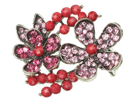 Pink Crystal Flower Side Hair Claw Clip Clamp