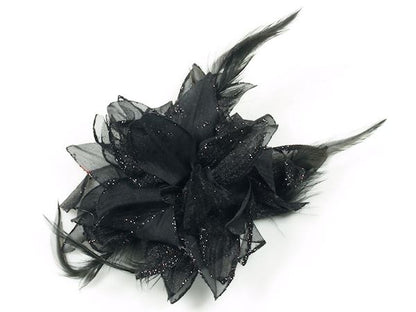 Ladies Black Glitter Hair Flower Hair Elastic Corsage Ladies Girls Wedding