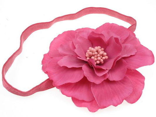 Girls Ladies Hot Pink Flower Stretchy Elastic Headband Bandeau Hair Band