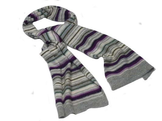 Ladies Women Warm Winter Soft Knitted Grey Purple Stripe Scarf Neck Warmer