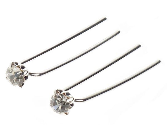 2 Crystal Solitaire Hair Pins Grips Slides Wedding Prom Bridal Bridesmaid