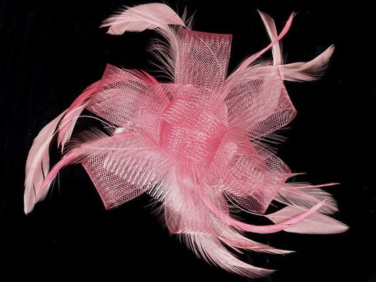 Pink Looped Bow and Feather Women Hat Fascinator Weddings Ladies Day Races