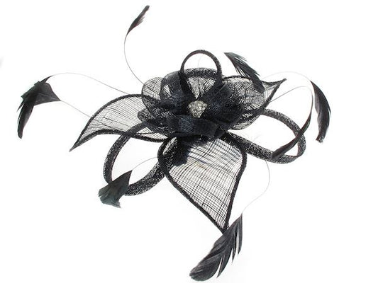 Dark Navy Crystal Flower Feather Hair Comb Slide Hat Fascinator Races