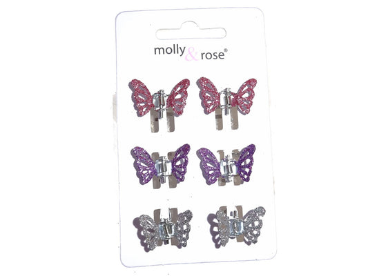 Multicolour Glitter Butterfly Claw Clips Silver