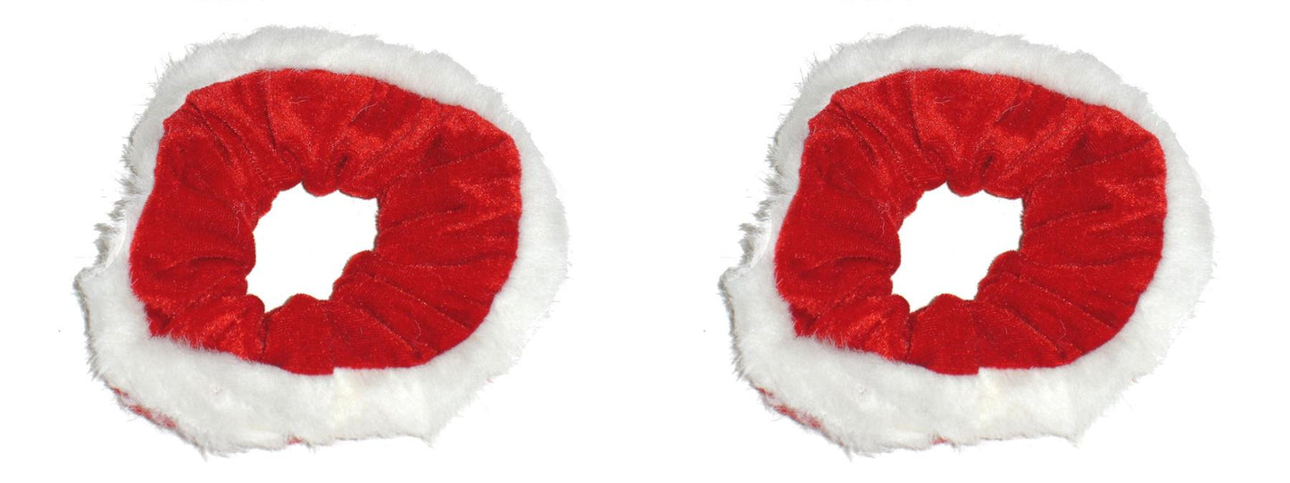 Women Girls Red White Christmas Velvet Fur Scrunchie Hair Bobble Elastic Xmas