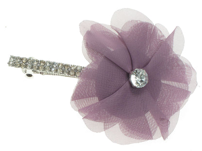 Purple Flower Crystal French Barrette Hair Clip Grip Slide Wedding Prom