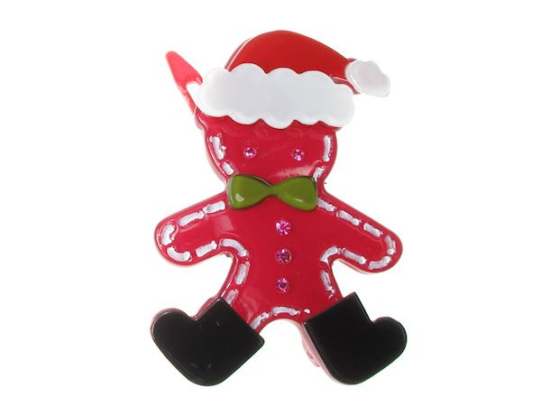 Festive Fuchsia Pink Novelty Santa Gingerbread Man Hair Clip Slide Grip