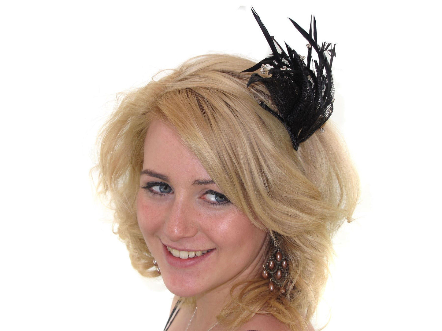 Black Crystal Petal Silver Metal Hair Comb Slide Women FascinatorRaces