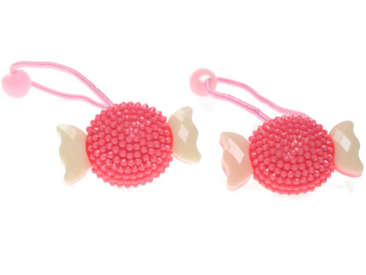 Girls Cute Pink Cream Sweetie Hair Bobbles Elastics Hairbands Ponytails