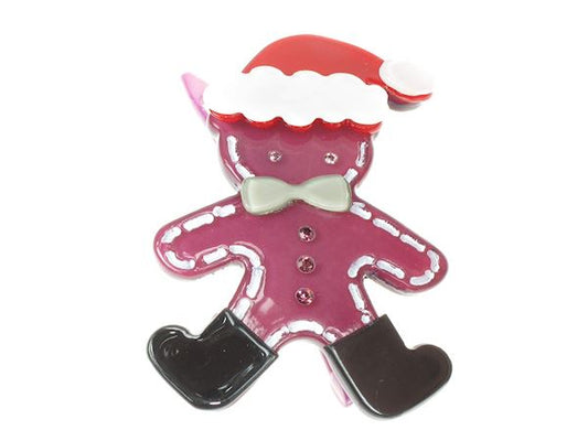 Festive Purple Novelty Santa Gingerbread Man Hair Clip Slide Grip