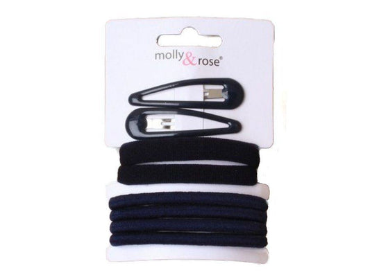 Navy Blue Elastic Hair Bobbles Hair Bands And Hair Clip School Set