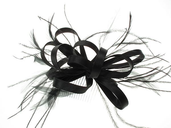 Black Satin Loops Feather Hair Comb Slide Women Hat FascinatorRaces