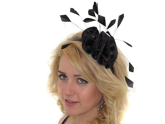 Black Satin Ruffle Feather Head Band Hair Band Fascinator HatRaces