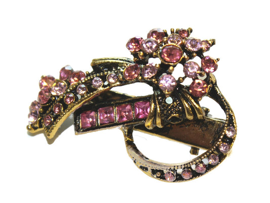 Pink Vintage Gilt Flower Mini Hair Clip Clamp