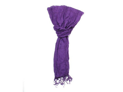 Purple Open Ladder Crinkle Viscose Scarf Shawl Wrap Headscarf Tassels