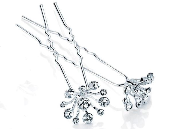 Crystal Starburst Silver Tone Metal Hair Pins Bridal Bridesmaid Prom