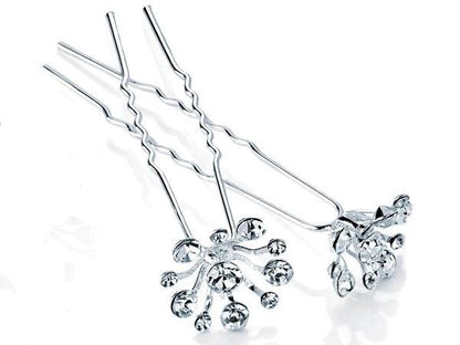 Crystal Starburst Silver Tone Metal Hair Pins Bridal Bridesmaid Prom