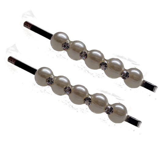 Silver Pearl Crystal Hair Slides