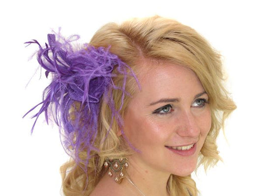 Amethyst Purple Star Flower Feather Hair Comb Slide FascinatorRaces