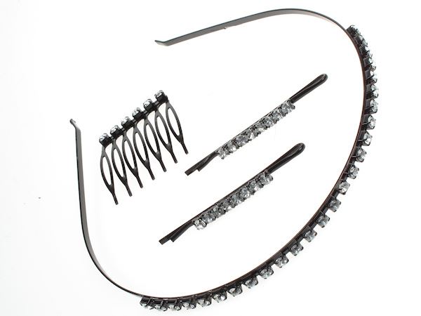 Black Crystal Narrow Slim Thin Wire Hairband Hair Comb Hair Slides Clips