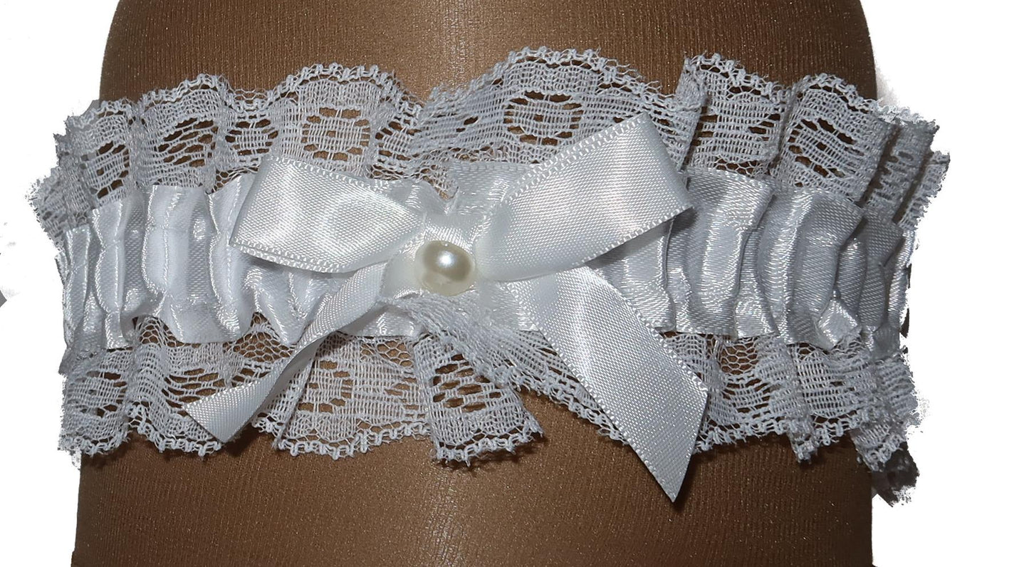 Ladies Ivory White Ribbon Pearl Bead Garter For Wedding Bridal Bridesmaid