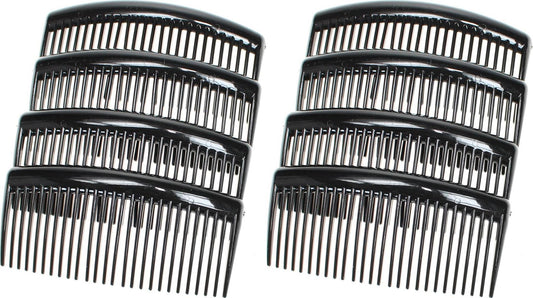 8 Pack 9cm Black Plain Side Hair Combs Slides Grips