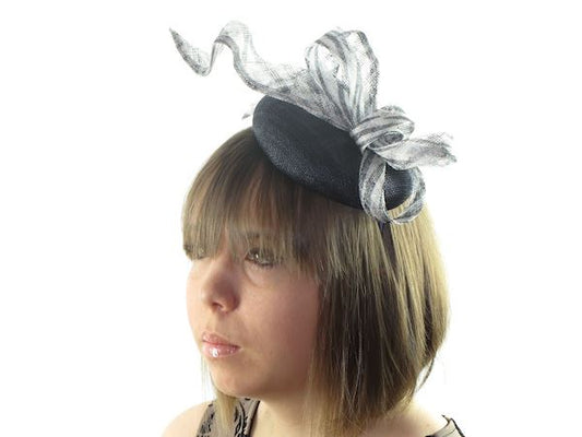 Navy Silver Pill Box Feather Head Band Hair Band Hat FascinatorRaces