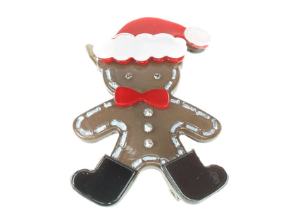 Festive Dark Brown Novelty Santa Gingerbread Man Hair Clip Slide Grip