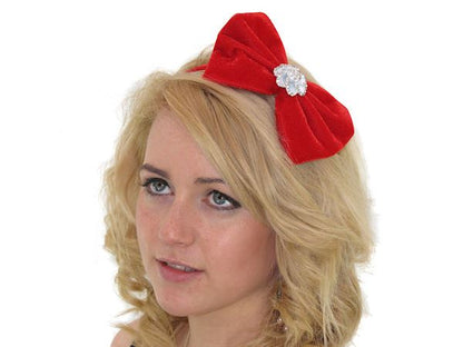 Red Big Velvet Crystal Bow Fascinator Head Band Hair Band Races Party