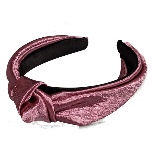 Large Wide Pink Crushed Satin Top Knot Twist Plastic Headband Hair Band