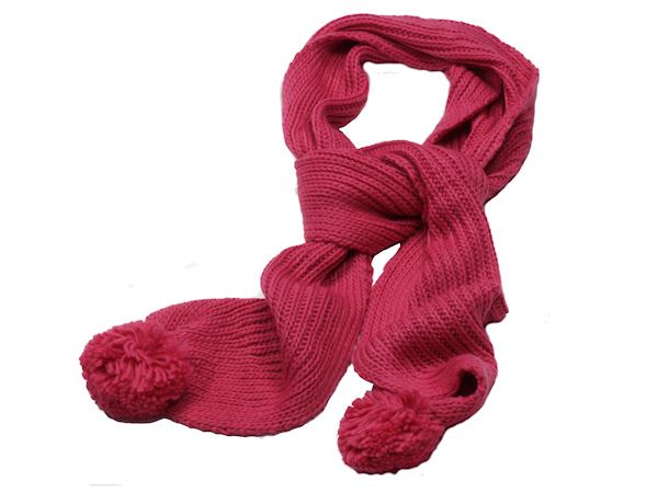 Warm Winter Chunky Rib Knit Dusky Pink Scarf Neck Warmer Pom Poms