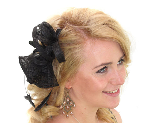 Plain Black Flower Loop Feather Hair Comb Hair Slide FascinatorRaces