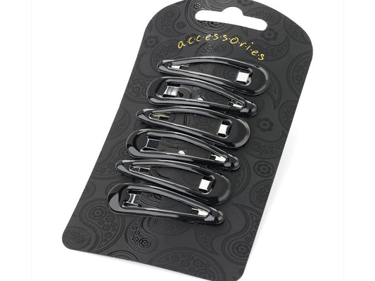 Six 5cm Black Plastic Coated Metal Sleepie Snap Hair Clips Bendies Slides