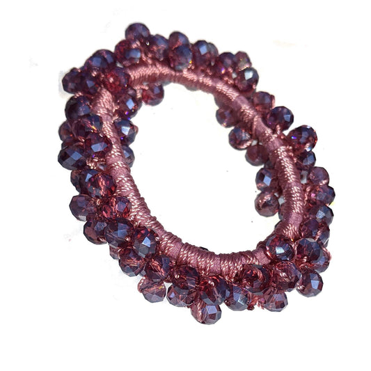 Dusky Mauve Faceted Glass Bead Hair Scrunchie Hair Bobble Hair Elastic Band