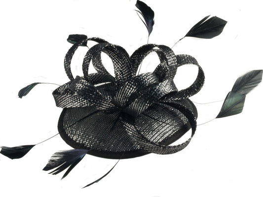 Black Silver Feather Skull Cap Hair Comb Hair Slide Hat Fascinator Races