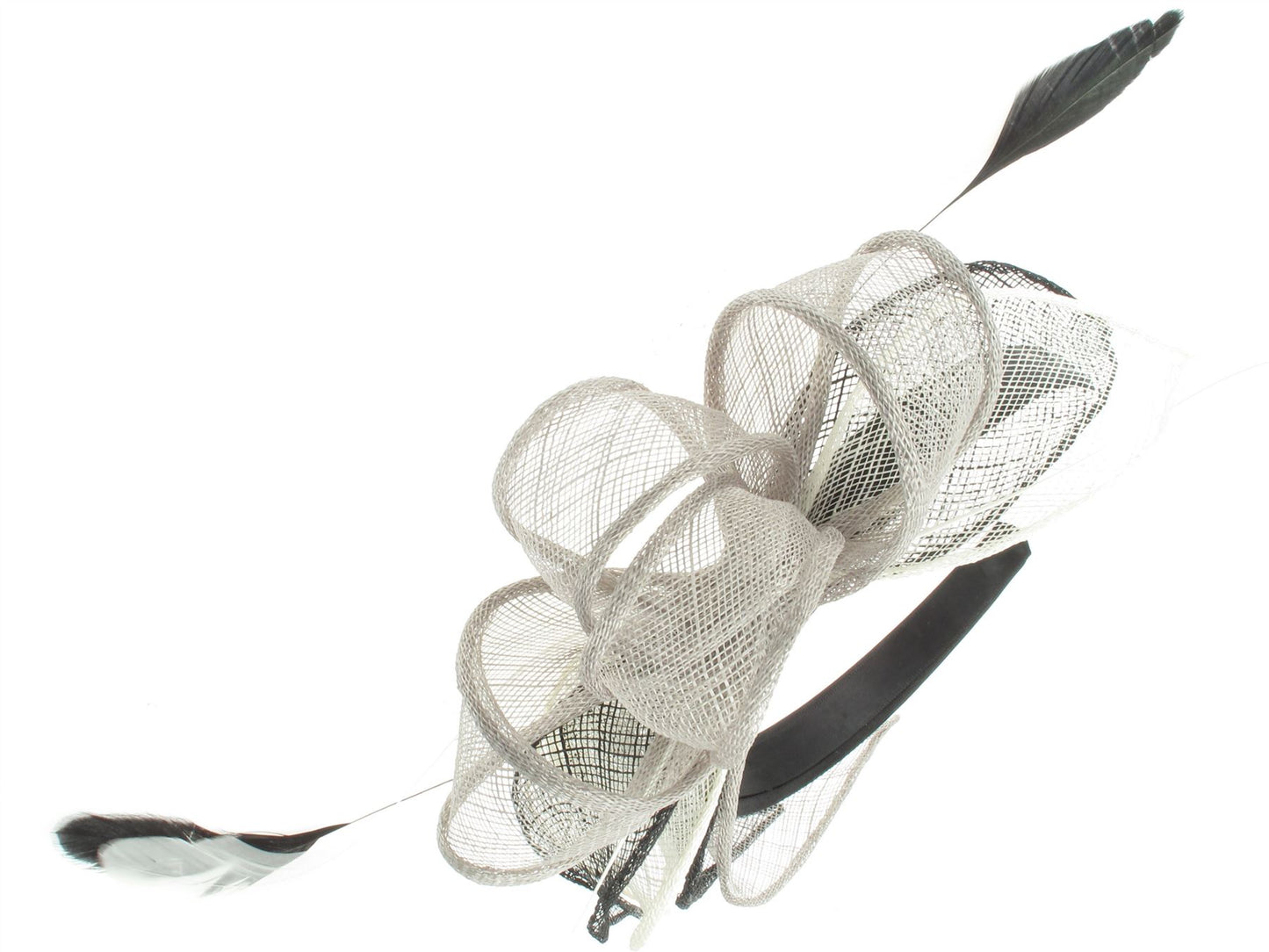 Silver Black Ivory Loop Bow Feather Headband Hair Band FascinatorRaces