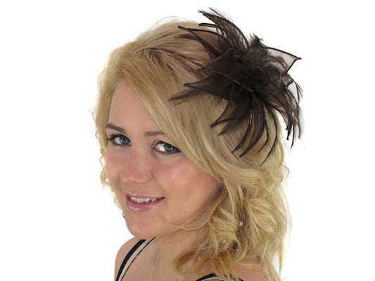 Brown Organza Feather Alligator Beak Hair Clip Slide Fascinator Races