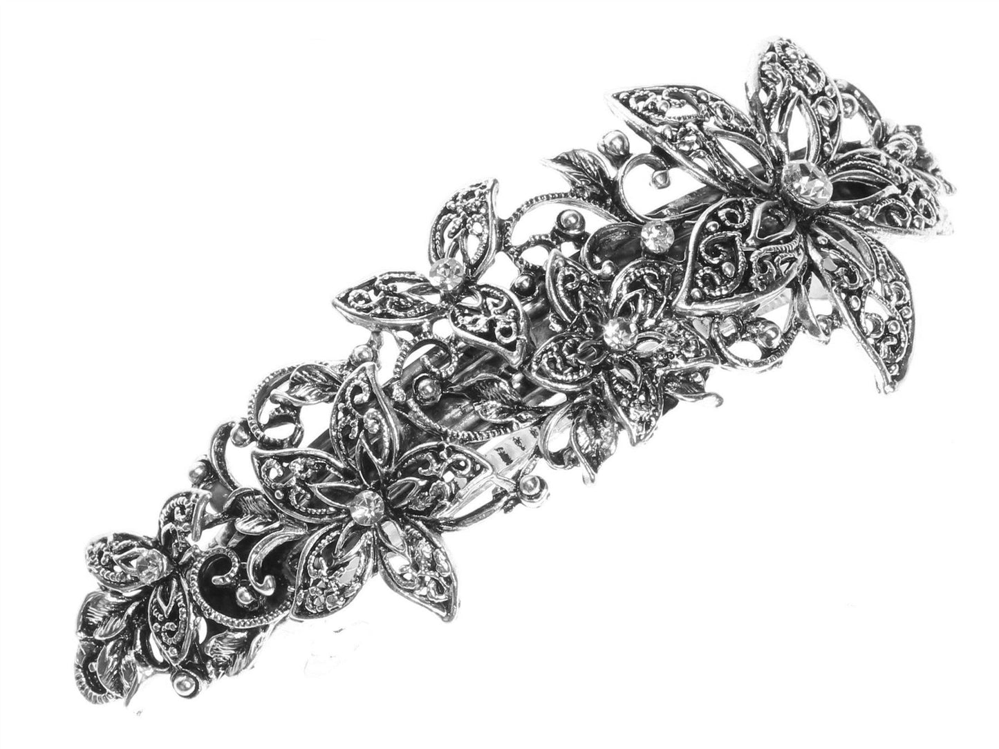 Antique Vintage Silver Filigree Floral French Barrette Hair Clip Bridal