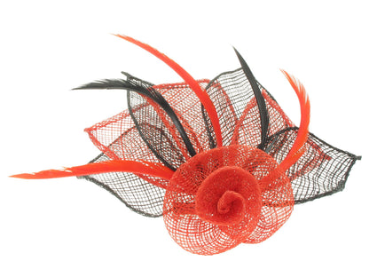 Coral/Black Flower Women Hat Fascinator Weddings Ladies Day Races Clip