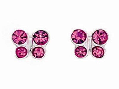 Pink Crystal Butterfly Stud Earrings Ladies Women Jewellery