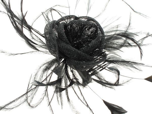 Plain Black Rose Feather Hair Comb Hair Slide Hat Fascinator Wedding Races