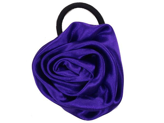 Purple Satin Rosette Ponytailer Hair Elastics Hair Bands Bobbles